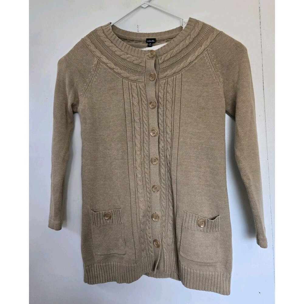 Rafaella Cardigan Sweater Womens Medium‎ Casual Grandma Cable Knit Brown Casual